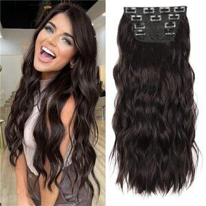 4PCS 20" Clip in Hair Extensions Dark Brown Hair Long Wavy
